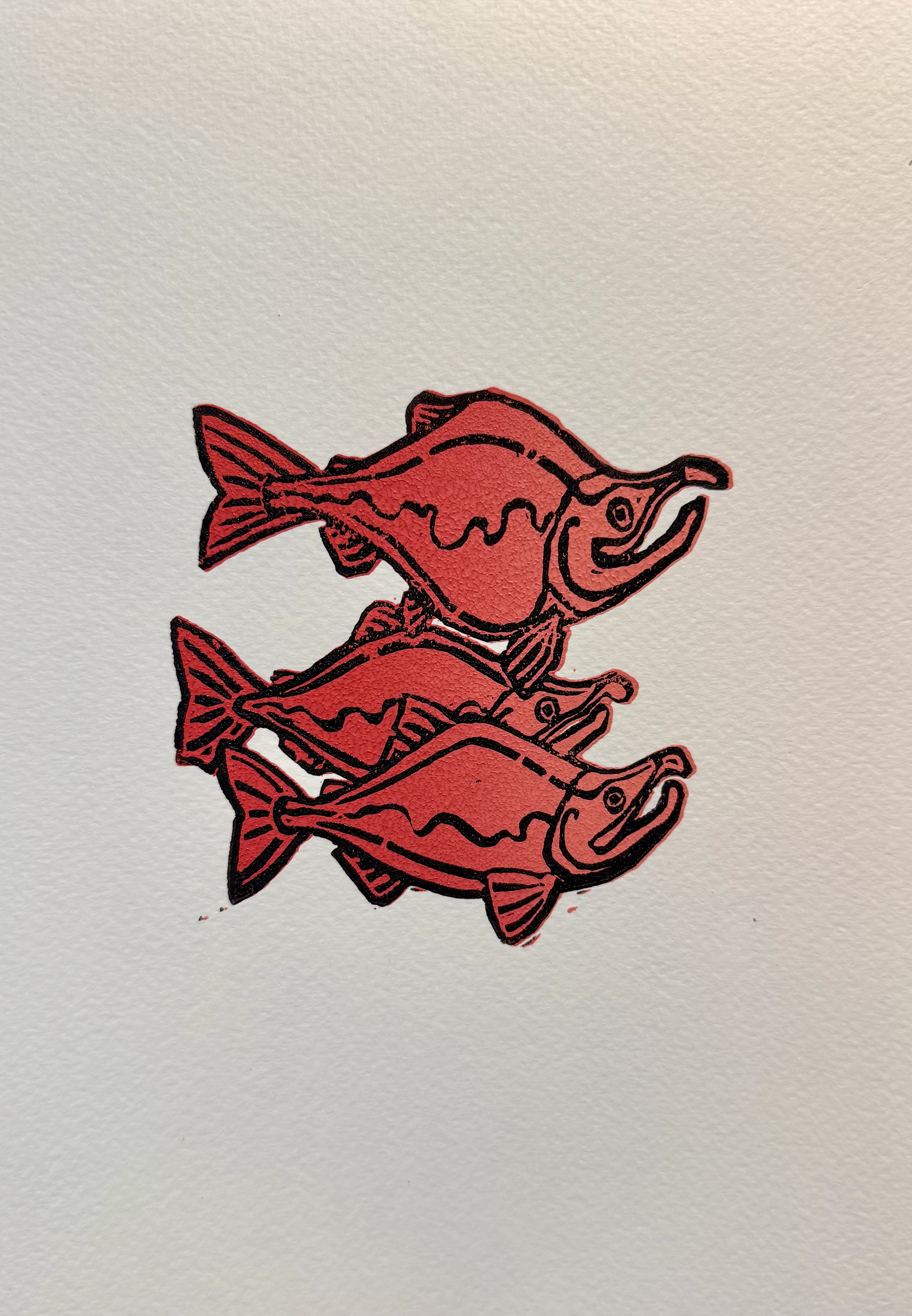 “Salmon, RUN!” Block print